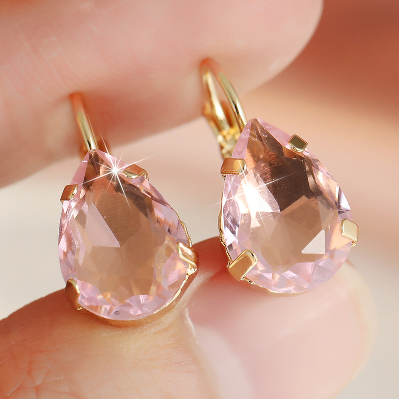 Pink CZ Teardrop Pendant Earrings, Sparkling Gemstone Gift